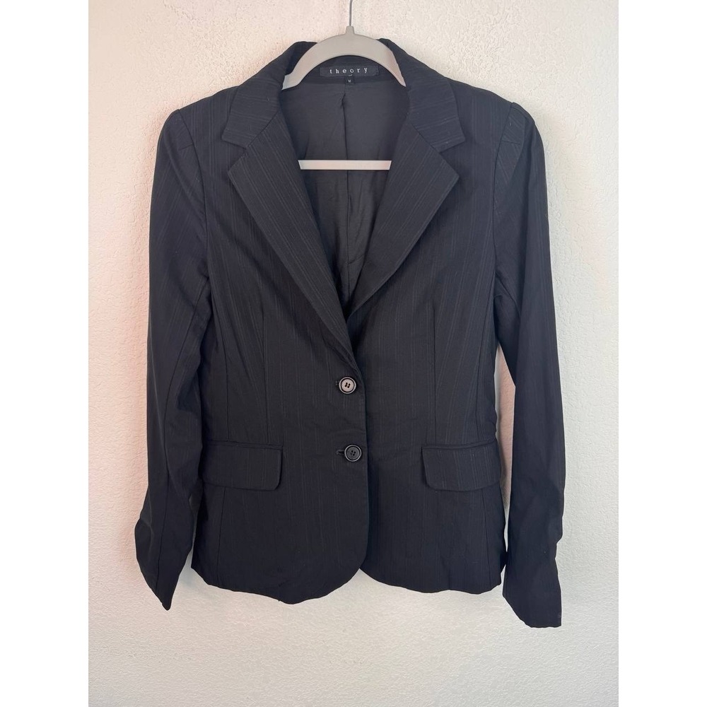 Theory Textured Stretch Blazer Jacket Women's M Black Career Office Minimalist